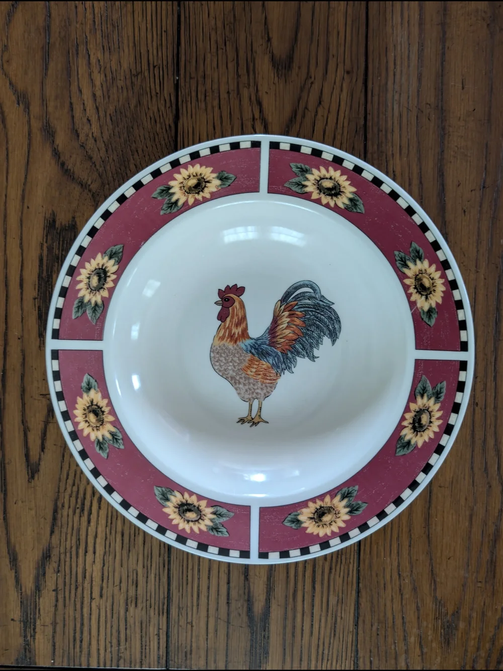 Set of 5 Gibson Country Rooster Stoneware Bowls Sunflower Red Rim